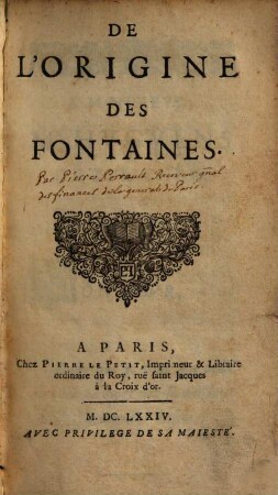 De l'origine des fontaines