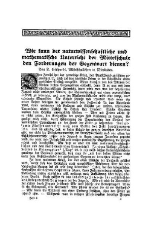 Wie kann der naturwissenschaftliche und mathematische Unterricht der Mittelschule der Forderungen der Gegenwart dienen?