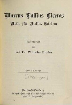 Cicero, 16,[2]. Rede für Aulus Cäcina