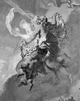 Innendekoration des Weißen Saales — Allegorische Darstellung des fürstlich-sommerlichen Landlebens — Flora, Pomona, Ceres mit Bacchus und Gefolge