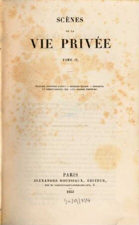 Oeuvres complètes de H. de Balzac, 4. La comédie humaine; 1: Etudes de moeurs; 1: Scènes de la vie privée; 4