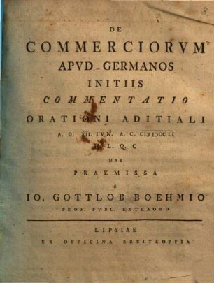 De Commerciorvm Apvd Germanos Initiis Commentatio