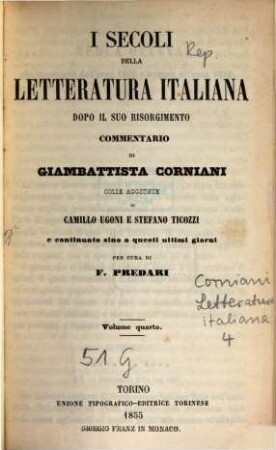 I secoli della letteratura italiana dopo il suo risorgimento. 4