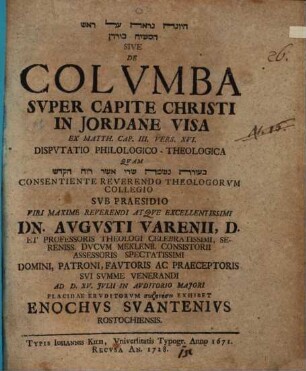 De columba, super capite Christi in Iordano visa ... disp. philol. theol.