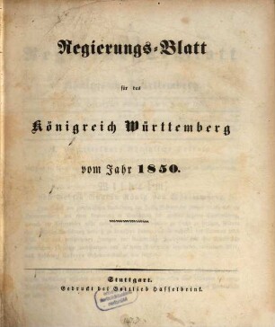Regierungsblatt für das Königreich Württemberg. 1850, 1850