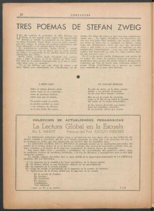 Tres poemas de Stefan Zweig : Campo gris[,] El paisaje remoto [y] Polifemo