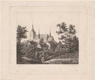 Briesnitz westlich von Dresden (Dresden-Briesnitz) mit der Kirche (um 1260, 15. Jh., Turm 1602, vor dem neogot. Umbau durch Möckel 1881/82)