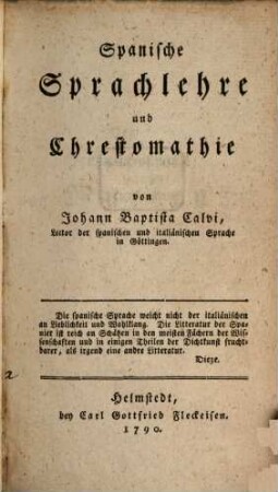 Spanische Sprachlehre und Chrestomathie