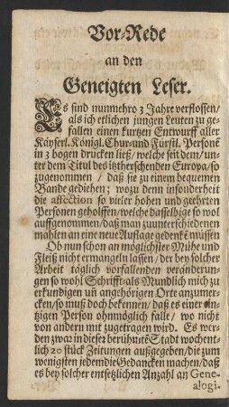 Vor-Rede an den Geneigten Leser.