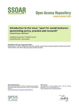 Introduction to the issue "sport for social inclusion: questioning policy, practice and research"