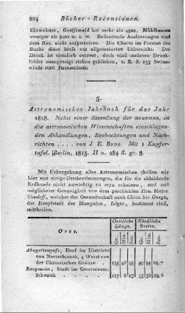 Astronomisches Jahrbuch für das Jahr 1818. nebst einer Sammlung der neuesten in die astronomischen Wissenschaften einschlagenden Abhandlungen, Beobachtungen und Nachrichten / von J. E. Bode. - Berlin, 1815