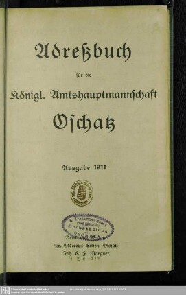1911: Adreßbuch für die königl. Amtshauptmannschaft Oschatz