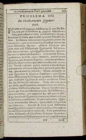 Problema IIII. De Prædicamento Quantitatis.