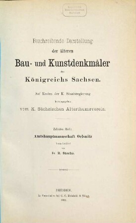 Beschreibende Darstellung der älteren Bau- und Kunstdenkmäler des Königreichs Sachsen. 10, Amtshauptmannschaft Oelsnitz
