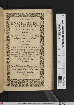 Appendix Enchiridii Dominicalis Et Festivi Novi