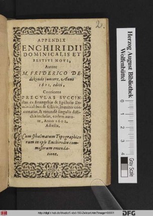 Appendix Enchiridii Dominicalis Et Festivi Novi
