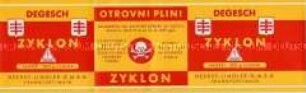 Etikett einer Dose Zyklon für den Einsatz in der Tschechoslowakei - Sachkonvolut