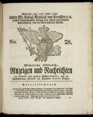 No. 29. Montags, den 15ten Julii 1782
