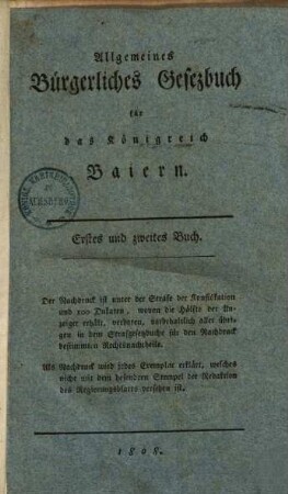 Allgemeines Bürgerliches Gesezbuch für das Königreich Baiern, Buch 1-3