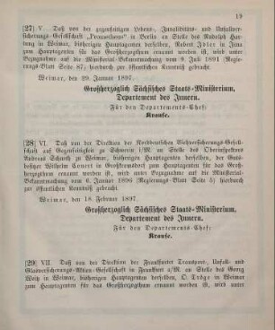 27. Ministerial-Bekanntmachung, betreffend Wechsel in der Hauptagentur der gegenseitigen Lebens-, Invaliditäts- und Unfallversicherungs-Gesellschaft "Prometheus" in Berlin