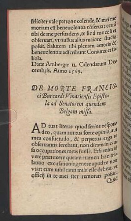 De Morte Francisci Burcardi Vinariensis Epistola ad Senatorem ...