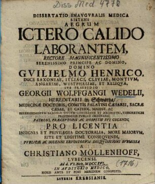 Dissertatio Inavgvralis Medica Sistens Aegrum Ictero Calido Laborantem