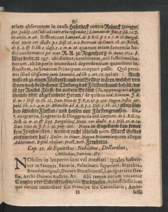 Cap. 11. de Equitibus, Nobilibus, Doctoribus, Militibus, Patriciis, & c.