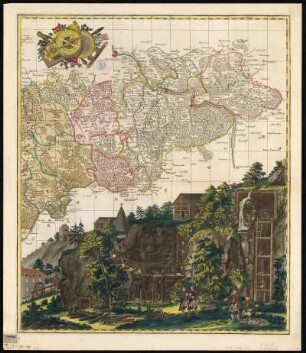Karte vom Erzgebirgischen Kreis, 1:170 000, Kupferstich, um 1757 : Carte Von Ertzgebürgischen Creyss, In Churfürstenthum Sachssen : mit allen darinnen befindlichen Aemtern wie solche eingetheilet, und zwar: I. Die Aemter Zwikau und Werda, IIa. Wiesenburg, IIb. Amt Schwartzenberg, III. Amt Chemniz, IV. Amt Stollberg, V. Amt Grünheyn, VI. Amt Wolkenstein, IIV. Amt Lauterstein, VIII. Amt Augustusburg, IX. Amt Frankenberg, X. Amt Nossen, XI. Amt Freyberg, XII. Amt Grillenburg, XIII. Amt Frauenstein, XIV. Amt Altenberg, XV. Amt Dippoldiswalda, Ingleichen derer im Meisnischen Creys gelegenen Aemter: XVI. Amt Pirna und der Herrschafft Lauenstein, XVII. Amt Lohmen, XVIII. Amt Hohenstein, und denen Gräflich Schoenburgischen, im Marggrafthum Meissen belegenen Herrschafften und Aemteren, als A. Reichs-Herrschafften Glauchau und Lichtenstein, B. Rs. Grafschafft Hartenstein und Herschafft Stein, C. Amt Remissau, D. Reichs-Herrschafft Waldenburg, E. Amt Penig, F. Amt Rochsburg, G. Amt Wechselburg ; mit Königl. und Churfursl. Sachss. Privilegio / [Zeichner d. Kt.: A. F. Zürner]. - [Ca. 1:170 000]. - Amsterdam : P. Schenk , [um 1757]. - 1 Kt. auf 2 Bl. : Kupferst. ; Gesamtgr. 100 x 59 cm, je Teil 50 x 59 cm