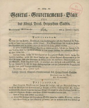 1816: General-Gouvernements-Blatt für das Königlich-Preußische Herzogthum Sachsen