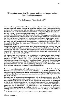 Mikropulsationen des Erdstroms und der erdmagnetischen Horizontalkomponenten