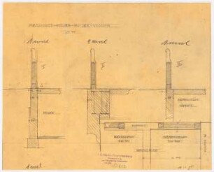 Warenhaus Wertheim, Leipziger Straße, Berlin 3. Bauabschnitt, Erweiterungsbau Voßstraße: Mauer zur Voßstraße: Grundriss/Aufriss, 1:50