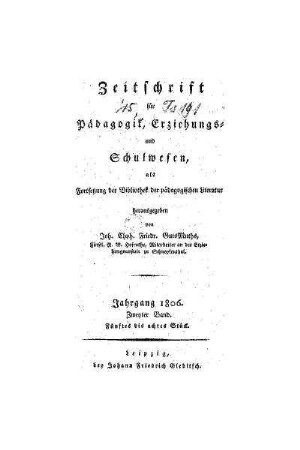 1806: Zeitschrift für Pädagogik, Erziehungs- und Schulwesen - 1806,2 5.-8. Stück
