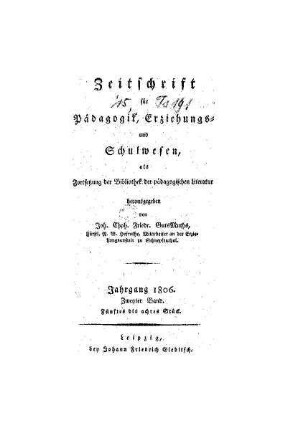 1806: Zeitschrift für Pädagogik, Erziehungs- und Schulwesen - 1806,2 5.-8. Stück