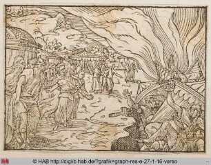 Korah und die Aufständischen fallen in den Erdspalt und werden vom Feuer verzehrt.