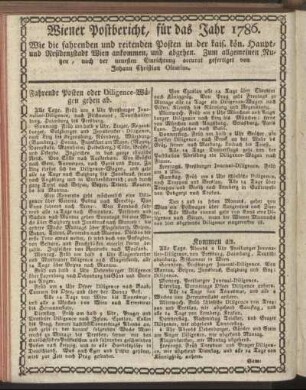 Wiener Postbericht, für das Jahr 1786
