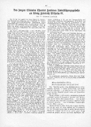Des jungen Literaten Theodor Fontanes Unterstützungsgesuche an König Friedrich Wilhelm