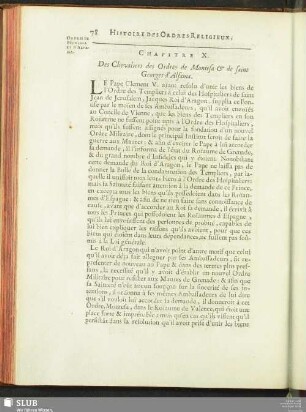 Chapitre X. Des Chevaliers des Ordres de Montesa & de saint Georges d’Alfama