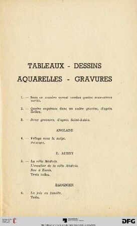 Tableaux - Dessins - Aquarelles - Gravures (Nr. 1-34)