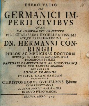 Exercitatio De Germanici Imperii Civibus