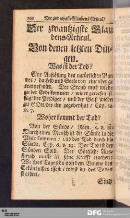 Der zwantzigste Glaubens-Articul. Von denen letzten Dingen.