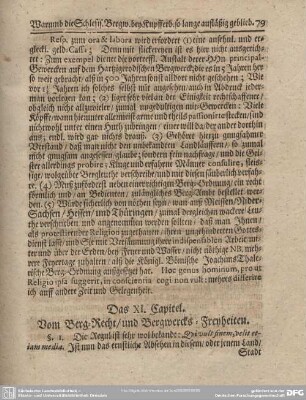 Das XI. Capitel. Vom Berg-Recht/ und Bergwercks-Freyheiten.