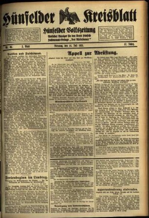 Zweite Ausgabe vom Dienstag, den 14. Juli 1931.