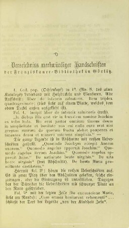 Verzeichniss merkwürdiger Handschriften der Franziskaner-Bibliothek in Görlitz