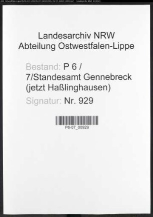 Sterberegister Standesamt Gennebreck