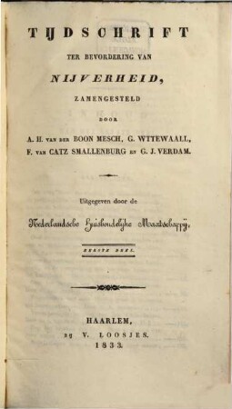Tijdschrift ter bevordering van nijverheid. 1. 1833