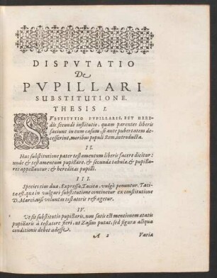 Disputatio De Pupillari Substitutione.