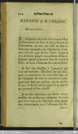 Reponse [Response] de M. l'Ambassadeur