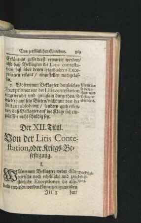 Der XII. Titul. Von der Litis Contestation, oder Kriegs-Befestigung.
