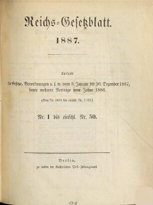 Reichsgesetzblatt. 1887