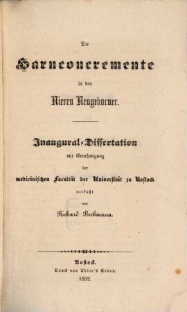 Die Harnconcremente in den Nieren Neugeborener : Inaug. Diss.
